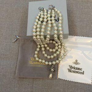 Vivienne Westwood Drop Pearl Silver Necklace